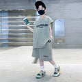 Boys' summer outfit  new style: sleeveless summer set for kids, stylish and trendy, mid-to-large size children's clothing, sportswear, handsome look