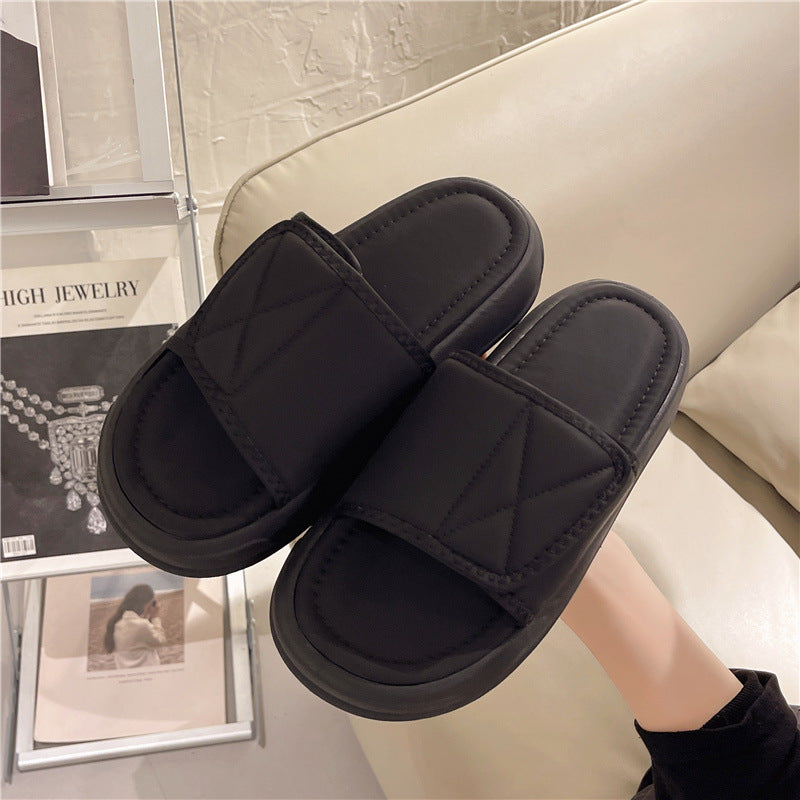 K-stylethick sole slippers for women 2024new arrival feeling of stepping on shit popularvelcroplaidcasualoutwear one-line sandals