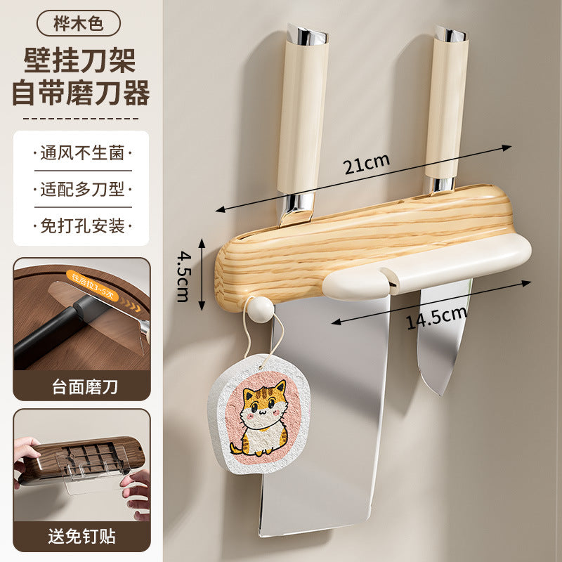 Kitchen knife rack - no drilling required, vertical design for easy access, multiple knife slots, space-saving countertop organizer, wall-mounted knife holder