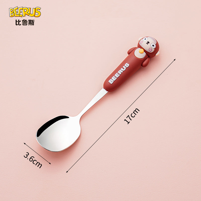 High-quality, adorable cartoon children's cutlery set featuring a cute bear design. includes a fork, spoon, and is perfect for school lunches. made of durable silicone, these portable forks and spoons are available for wholesale