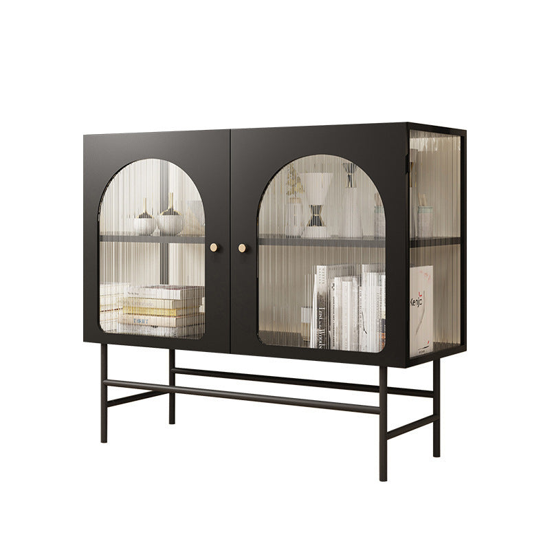 Nordic wrought iron dining side cabinet living room simple light luxury glass tea cabinet wine cabinet storage display storage cabinet