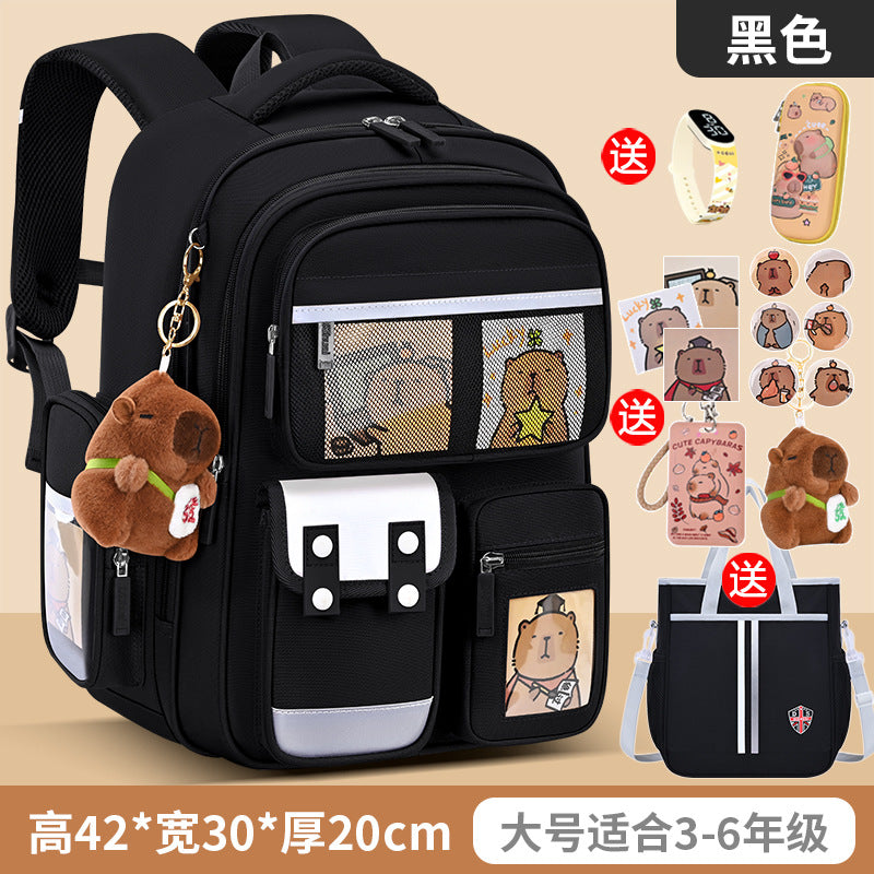 Capybara backpack - perfect for elementary school students (grades 1-6), boys and girls. spine-protecting, lightweight, and extra-sized