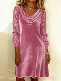 new european and american  cross-border women's velvet sequin patchwork long sleeve fashionable sexy elegant dress
