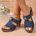plus size  summer new european and american floral stitching export round toe casual women's high heel sandals and slippers