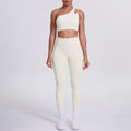 Cloud-feel one-shoulder backless sports bra set - high-waisted, butt-lifting, compression yoga outfit - quick-dry running & fitness set for women