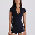 Yoga zip-up top, slim fit activewear, outdoor fitness shirt, women's quick-dry sports short sleeve t-shirt, casual wear