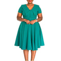 D588  foreign trade women's fashion european and american style elegant peter pan collar short sleeve stretchy a-line african dress