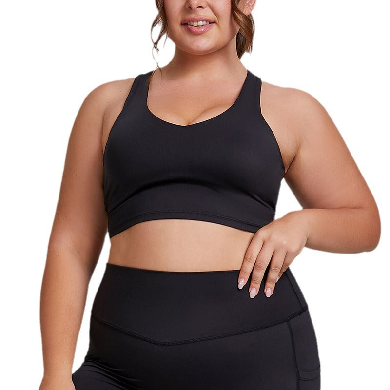 European and american plus size sports bra for women, high impact shockproof brushed fabric racerback yoga tank top, high elasticity breathable fitness bra