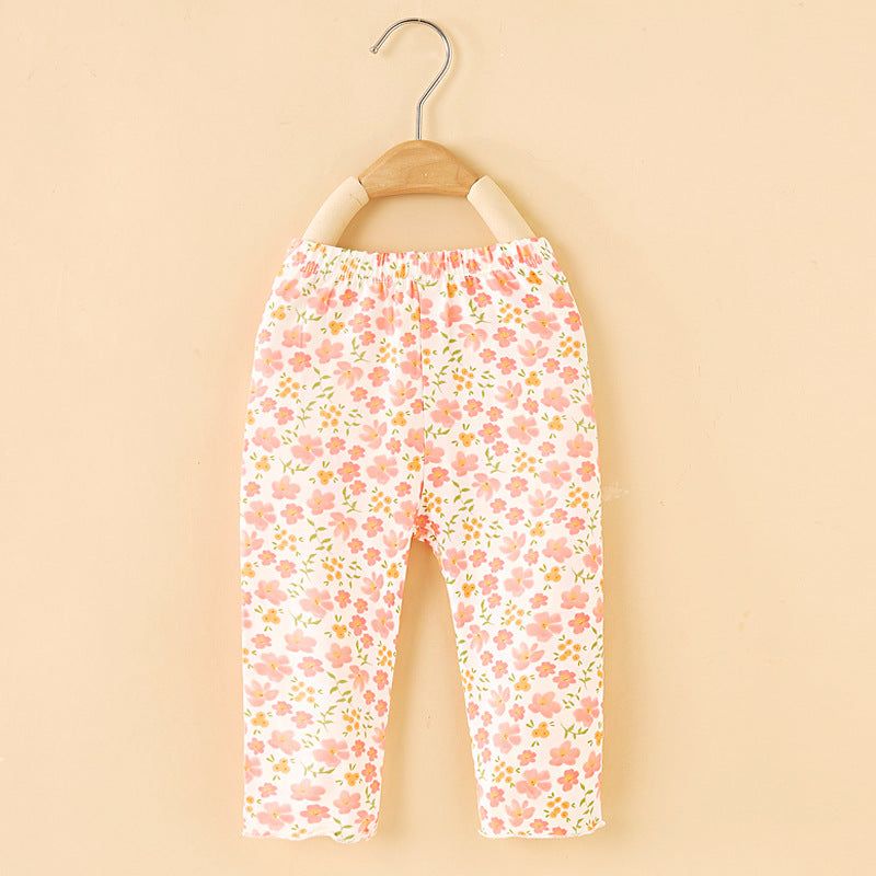 Girls' summer pants: kids' summer cartoon baby girl milk silk leggings - lightweight outerwear for summer