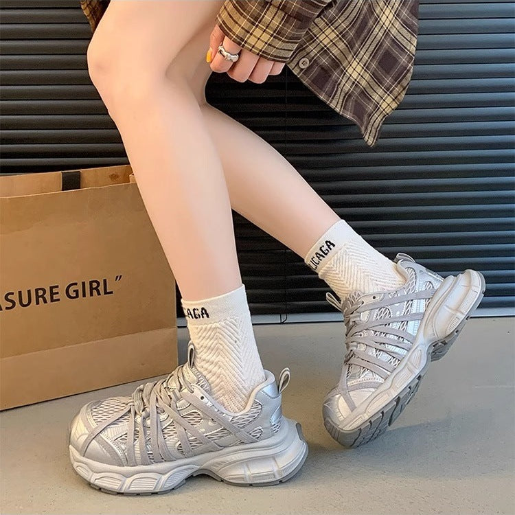 Breathable lace-up mesh sneakers - spring's hottest new trend: versatile dad shoes with a street-style round toe for fashionable casual wear
