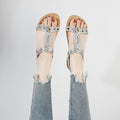 2025 summer new korean style fashionable breathable comfortable women's flat sandals, trendy rhinestone cross-border plus size sandals