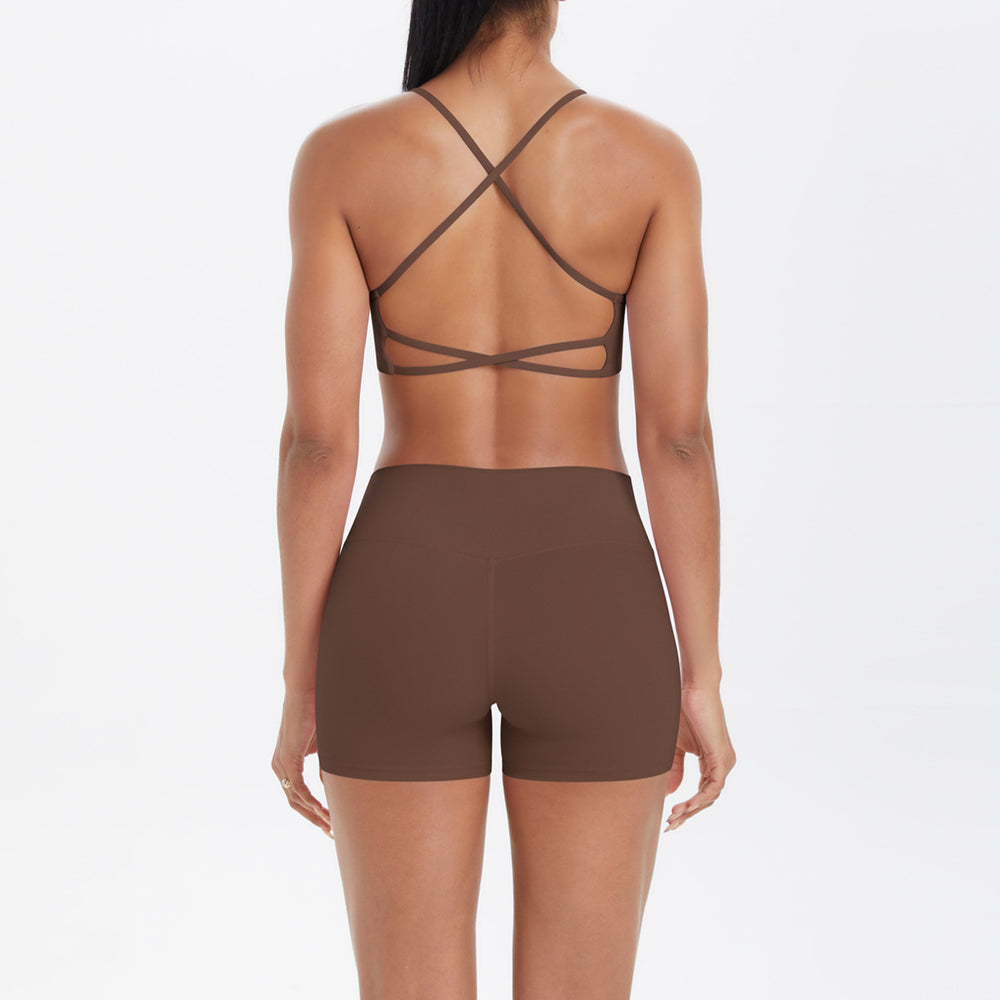 new cloud-soft brushed camisole bra with beautiful back design, casual running fitness butt-lifting shorts, yoga outfit for women