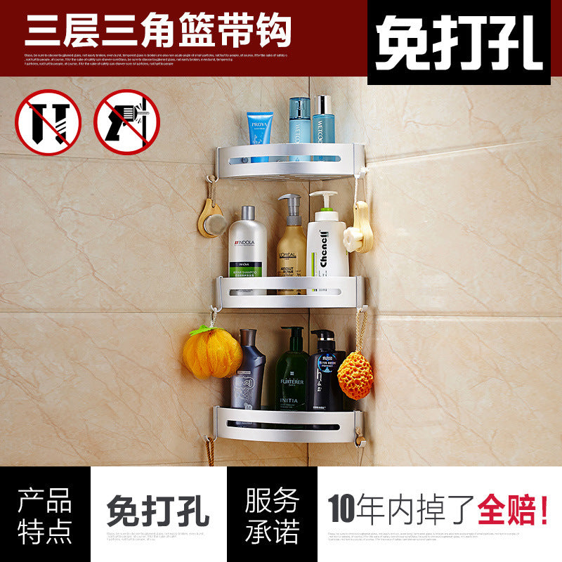 Sink Shelf Wall Hanging No Punching Black Toilet Toilet Storage Shower Room Space Aluminum Bathroom Triangle