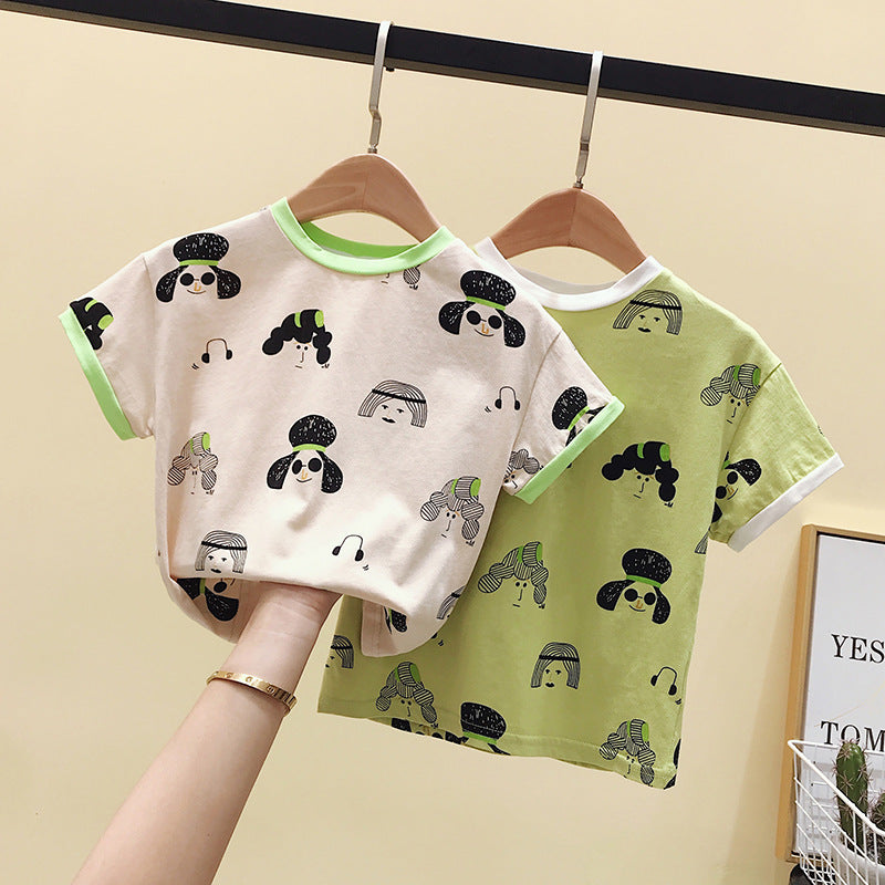 new kids' summer casual t-shirt: stylish, breathable, cartoon design for toddlers and young children - fresh, comfortable, and perfect as a base layer