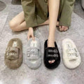 Furry slippers for women outwearfall and winter indoor home belt buckle popularplus sizethick solestuffed velvet cotton slippers trendy