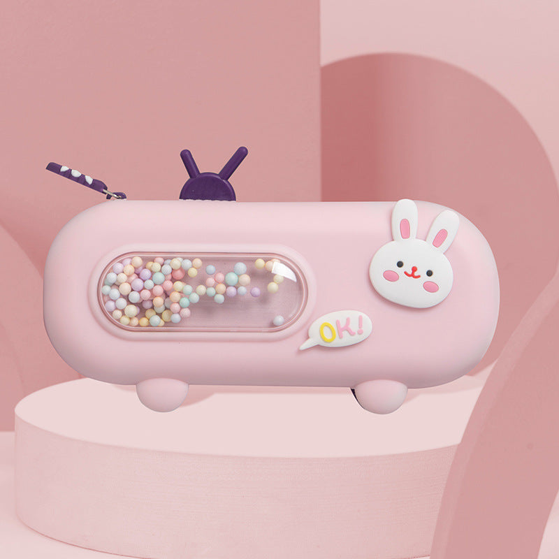 Bubble machine styling pencil bag large capacity female cute cartoon silicone stationery box primary school student stationery bag creative pencil bag