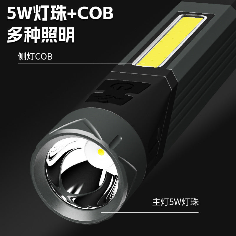 Aluminum alloy flashlight multi-function portable pen clip fixed focus Middle East flashlight dual light source maintenance light 90 degree folding light