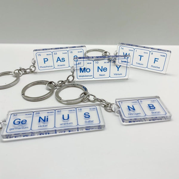 Genius chemical element periodic table fun funny gift acrylic schoolbag pendant original genius keychain