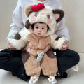 Infant winter fleece-lined thickened warm romper, cartoon winter quilted jumpsuit, thickened fuzzy sweater outfit