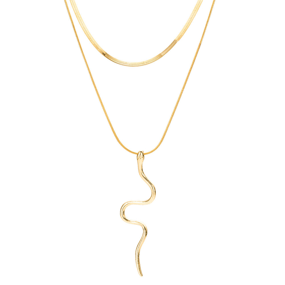Wholesale snake pendants: european and american cross-border creative necklaces, fashionable minimalist double-layer stackable hip-hop zodiac snake jewelry for women