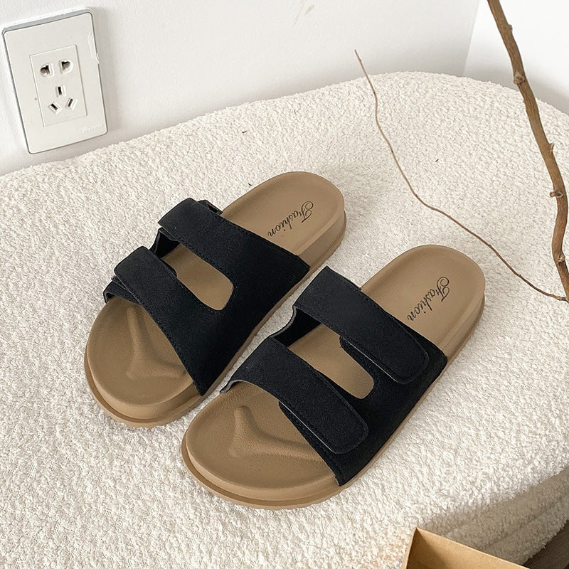 new birkenstock-style women's sandals - summer outdoor wear, double strap, velcro closure, fashionable, non-slip beach slides - women's export model