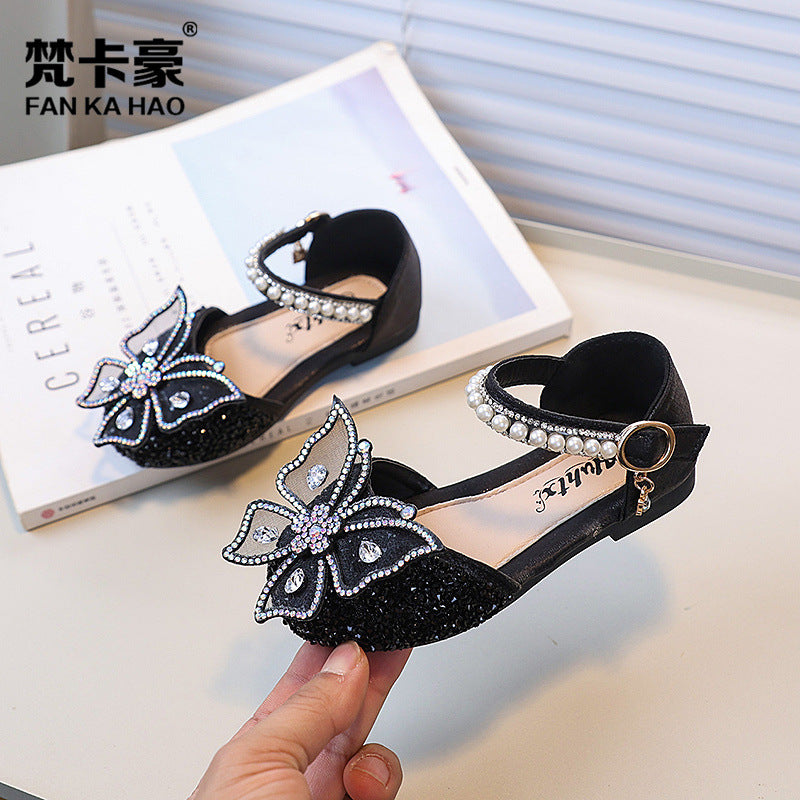 Kids' closed-toe princess sandals:  new girls' fashion bowknot princess shoes for students' performances and dance