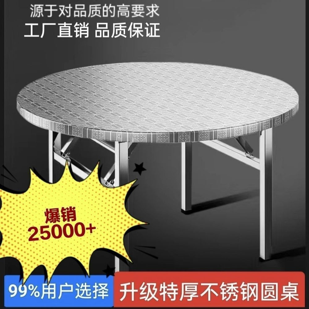 Extra-thick stainless steel folding round table - ideal for bbq, food stalls, rural dining, commercial restaurants, and outdoor seating