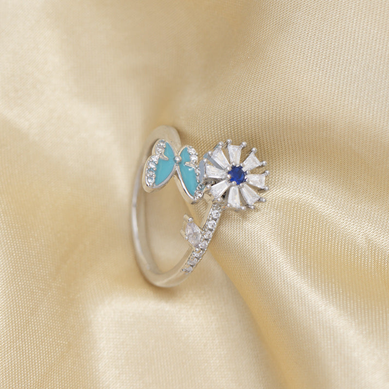 hot-selling sunflower rotating ring, full zirconia open sunflower, new rotatable ring, high-end jewelry