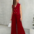 new european and american style girls' sleeveless blazer top + wide-leg pants set - european & american cross-border kids' outfit