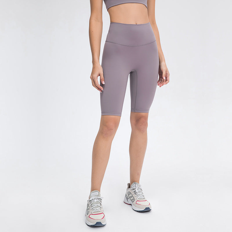 Spring/summer new arrival: seamless double-sided brushed yoga shorts - high-waisted, stretchy, outdoor sports capris for women (model: dk066)