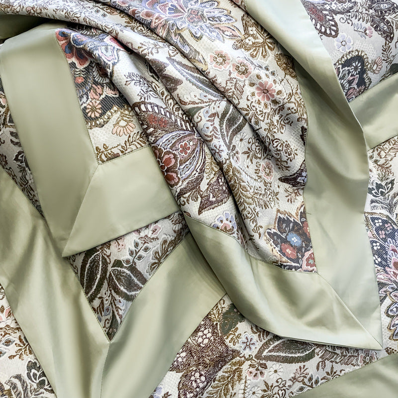 Spring and summer light luxury high-end 100s long-staple cotton printed bed four-piece set pure cotton wide-edge quilt cover cotton bed sheet 4