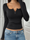 2025 european and american cross-border amazon new autumn/winter lace button v-neck fashion slim-fit long sleeve women's top