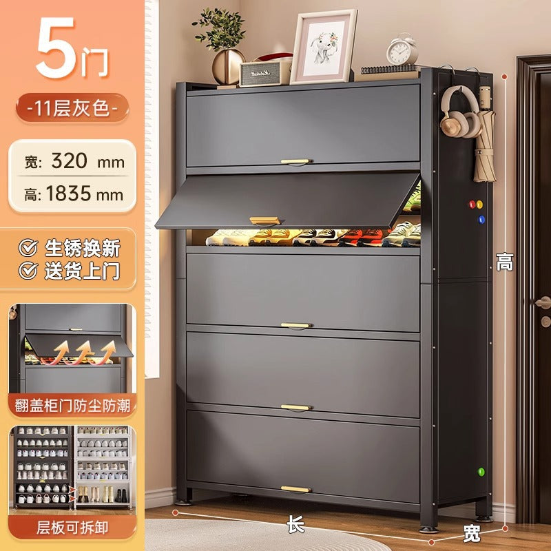 Steel shoe cabinet for home, entryway, and hallway - large capacity, floor-standing, dustproof, multi-functional storage shoe rack