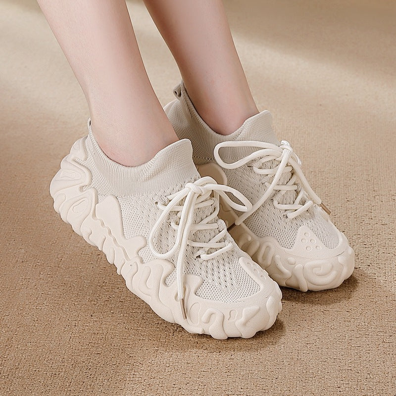 Spring & fallnew arrivaleasiest for matchtrendycasual sports running shoes soft flatsnon-slip flying woven socks breathable mesh women's shoes