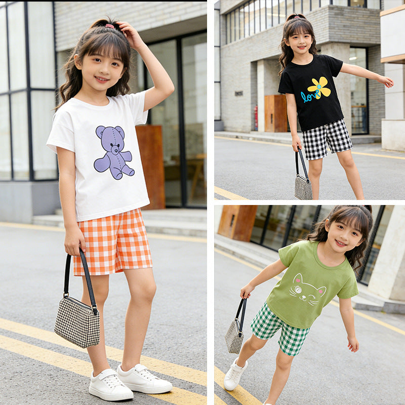 Girls' summer outfit set  new style: girls' shorts and top two-piece set for mid-to-large children, sweet summer style