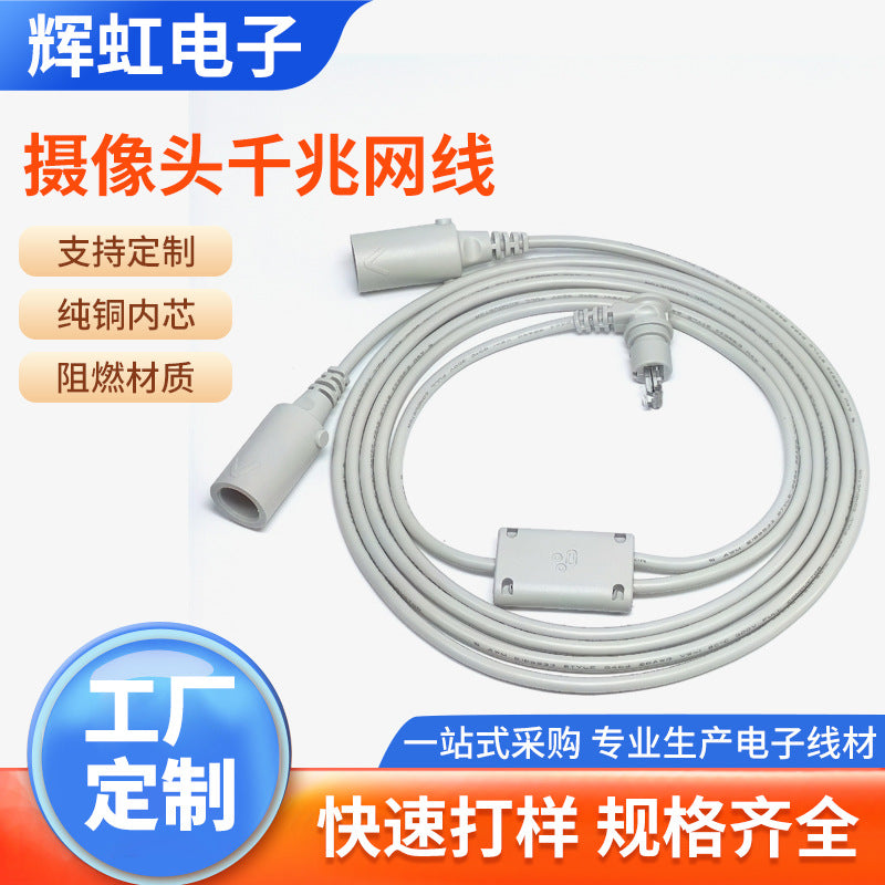 Customized 10-core RJ45 male-to-female one-to-two poe camera splitter, monitoring network Gigabit network cable