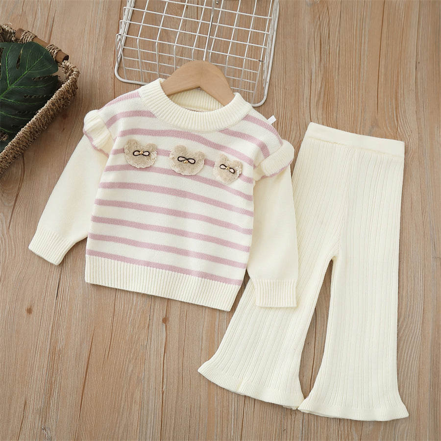 Girls' knitted sweater two-piece set -  autumn/winter new collection - baby girl cartoon rabbit crewneck pullover outfit