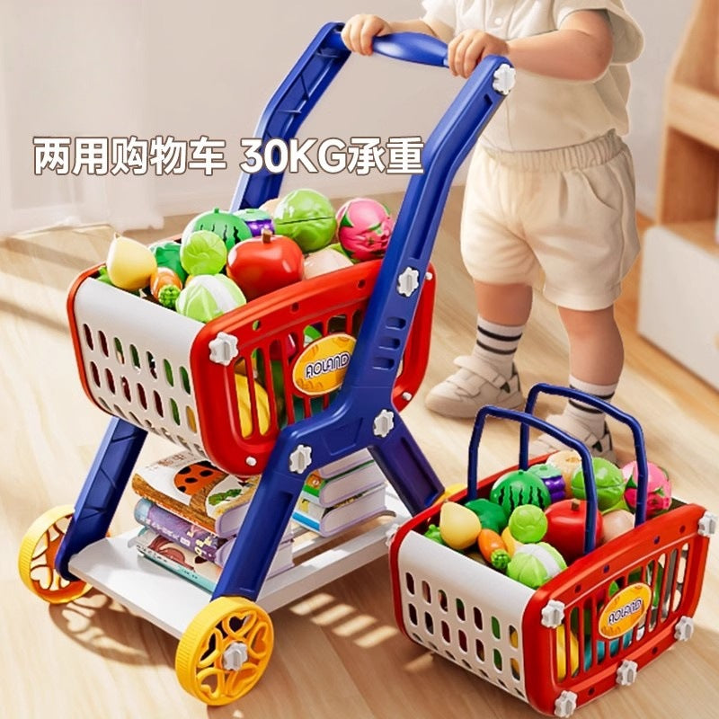 Kids shopping cart baby supermarket trolley with seat - girl's fruit and vegetable basket kitchen play house toy