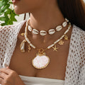Bohemian shell necklace wholesale cross-border niche irregular holiday style stacked starfish imitation pearl clavicle chain