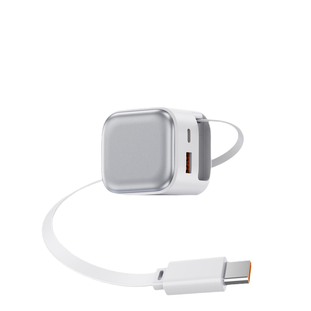 35w gan charger with retractable cable, dual-port (a+c) fast charging adapter, compatible with apple chargers