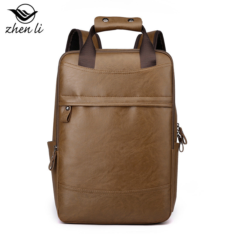 Cross-border men's backpack large-capacity business leather computer bag trendy fashion travel backpack student schoolbag
