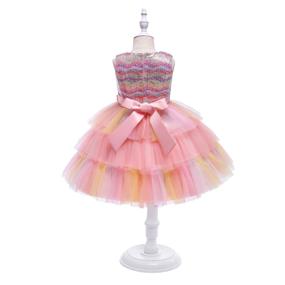children's clothing: rainbow tulle cake skirt, kids' formal dress, princess dress, girls' dress, piano recital costume