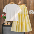 girls' summer new collection: 3d bow short-sleeve top & bohemian tiered skirt set