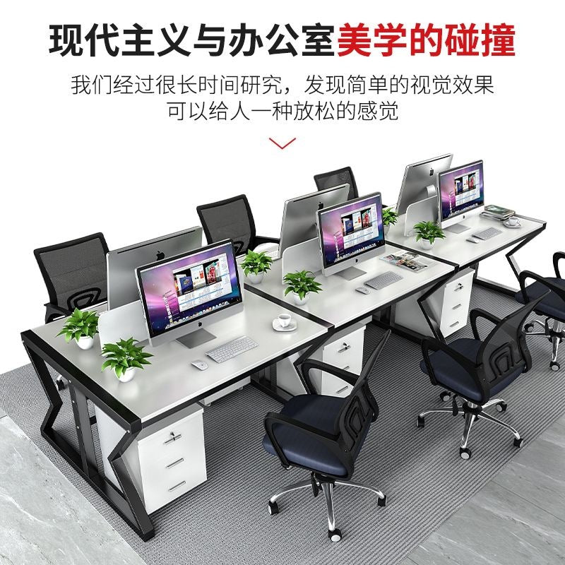 Minimalist modern computer desk with screen, staff workstation, office furniture, employee desk and chair combination - 4, 6, or 8 seater options available