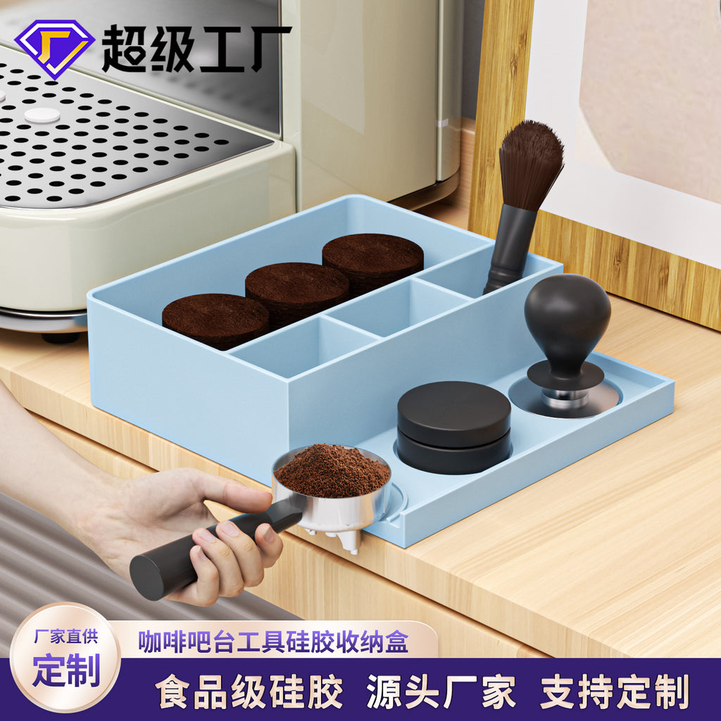 Multifunctional silicone pressing powder with base, bar, coffee grounds storage box, utensils, base, cloth powder set