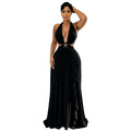 C7805 cross-border  new women's halter deep v cutout starfish ruffle maxi dress banquet evening gown