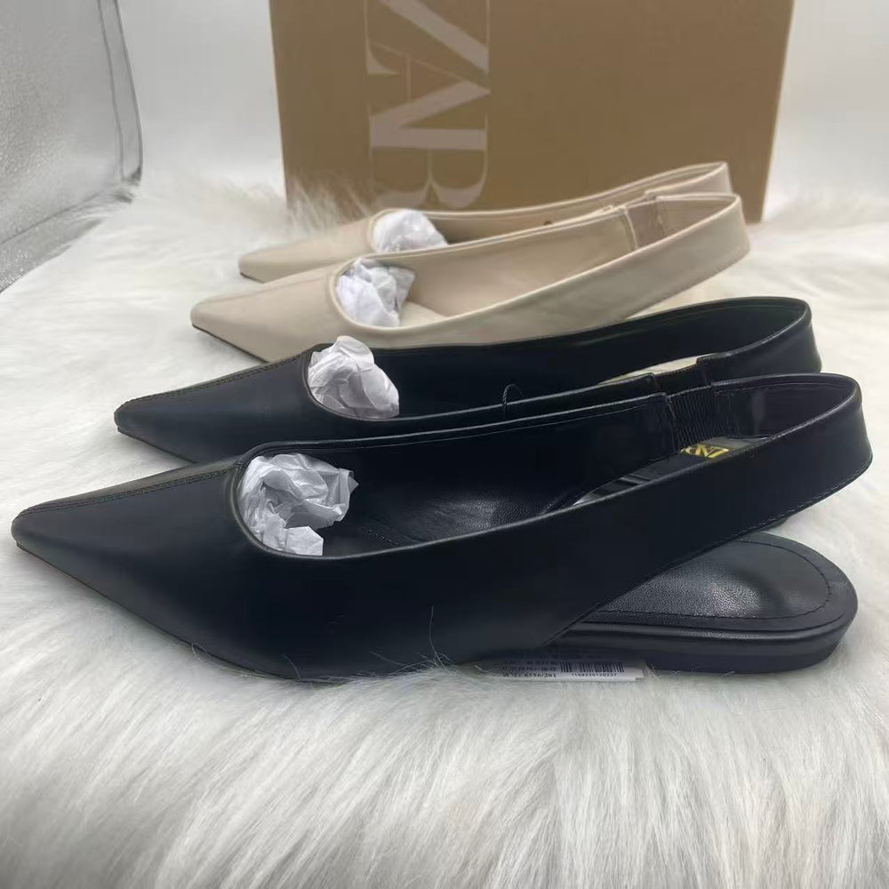 Za2025 new pointed-toe stiletto heel sandals - open back, flat sole, elegant ruched detail, back strap, casual everyday style