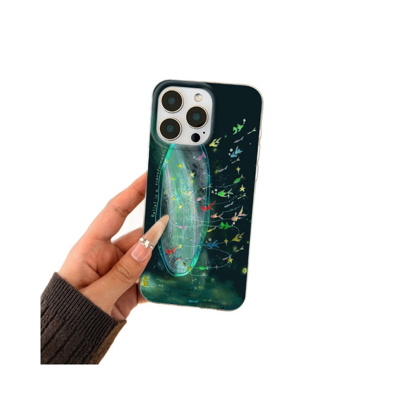 Dreamy deep sea fish phone case for iphone 17 pro max, apple 16/15/14, anti-drop soft case wholesale