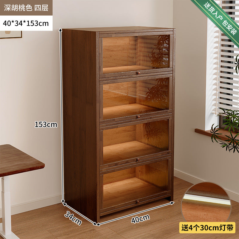 Solid wood dust-proof bookcase integrated against the wall Walnut color storage cabinet Locker Floor storage cabinet Household bookshelf