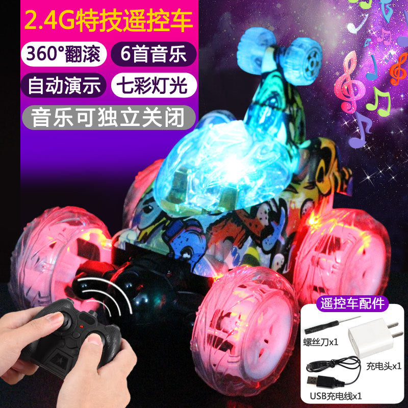Amazon hot-selling remote control tumbling stunt car - rechargeable electric rc car with music and lights - kids' racing car model